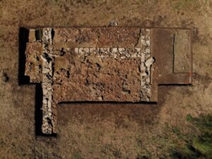 Aerial view of the Poseidon Temple at Samikon, Southern Greece.