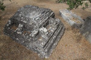 Part of the ornate braid of a monumental Roman temple unearthed in a medieval cemetery near the church in Danilo in the 1950s.