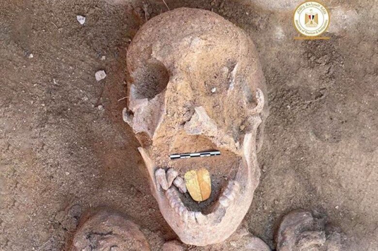 In Egypt, archaeologists find mummies with solid-gold tongues.