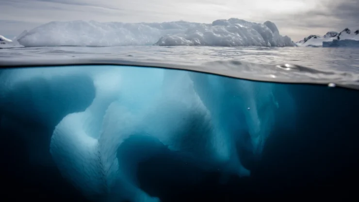 Underwater photo of Iceberg in the Antarctica Peninsula’s Southern Ocean.