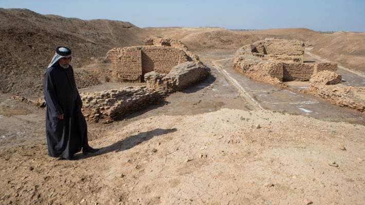 Remains of a 5,000-year-old ancient dining hall unearthed in Iraq.