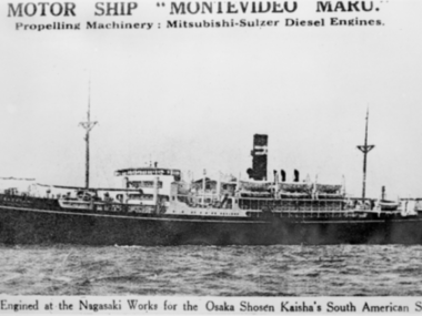 The Montevideo Maru torpedoed by an American submarine in 1942.