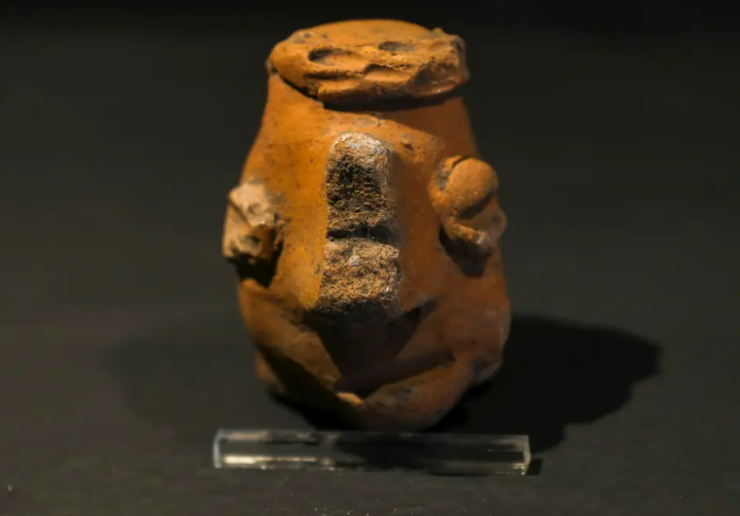 One of the vessels and stone carving objects on display at the Quito Archaeological Museum in Ecuador.