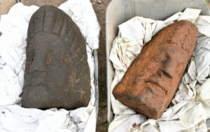 Sculptures unearthed during the excavation of the Roman Bathhouse at Carlisle.