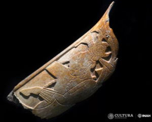 Ancient Mayan nose ornament made of human bone discovered in Mexico.