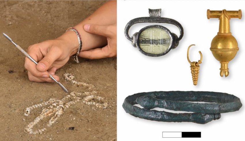 Gold, silver and amber jewelry discovered in ancient Greek temple.